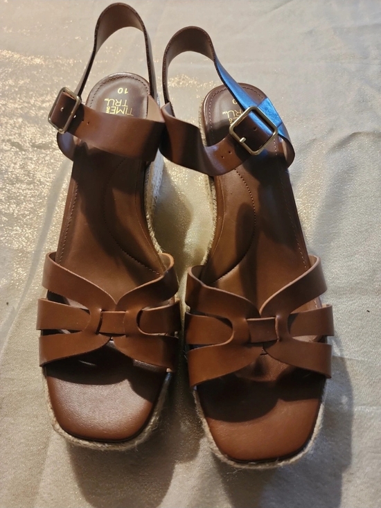 Time and Tru Shoes - Time and Tru Brown Strappy Slingback Wedge Sandals
